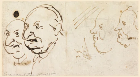 Dibujo, Bocetos de cuatro cabezas en caricatura, 1725-75