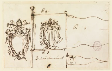 Dibujo, Tres bocetos para un estandarte del Papa Benedicto XIV, 1740-58