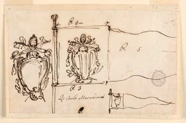 Dibujo, Tres bocetos para un estandarte del Papa Benedicto XIV, 1740-58