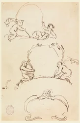 Dibujo, Tres bocetos de cartuchos, antes de 1775