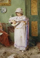 Una chica tocando la mandolina