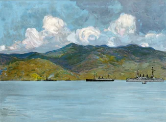 Nuestros barcos de guerra frente a la costa cerca de Santiago de Cuba, 3 de junio de 1898