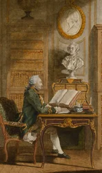 Monsieur de Cormainville en su Biblioteca, Escribiendo en su Escritorio