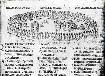 Ilustración de una escena de uno de los Salmos, del Salterio de Utrecht, copia del original de Reims ahora en la Biblioteca de la Universidad de Utrecht