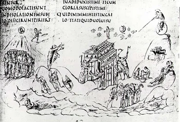 Varias escenas ilustrando uno de los Salmos, del Salterio de Utrecht, copia del original de Reims ahora en la Biblioteca de la Universidad de Utrecht