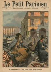 Asesinato del rey Carlos I, rey de Portugal, ilustración de portada de «Le Petit Parisien», suplemento literario ilustrado, 16 de febrero de 1908