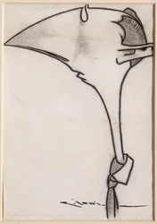 Un hombre con corbata (tinta negra y carboncillo sobre papel)