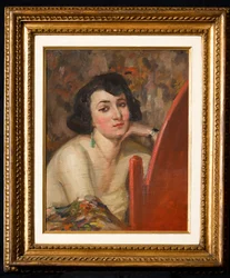 Mujer ante el espejo (óleo sobre madera)