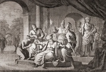 Noble estrangulado con un cordón de seda. Imperio Otomano (impresión)