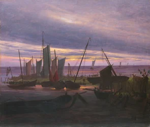 Barcos en el puerto al atardecer, c. 1828