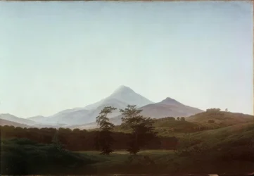 Paisaje bohemio con el gran y pequeño Milleschaue