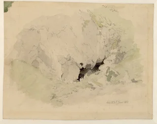 Alemán: Studie zur "Felsenschlucht" mit zwei kleinen Figuren am Höhleneingang Estudio sobre el "Felsenschlucht" (literalmente: Cañón de roca) con dos pequeñas figuras a la entrada de la cueva.