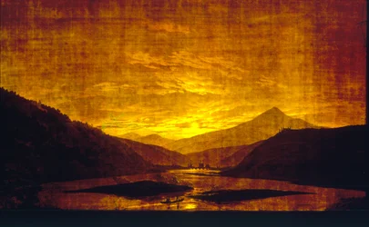 Paisaje fluvial montañoso de noche, 1830-35 (pareja de 242025)