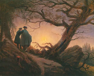 Dos hombres contemplan la Luna