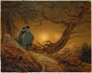 Dos hombres contemplando la luna (óleo sobre lienzo)
