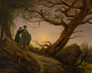 Dos hombres contemplando la luna