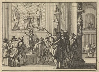 Ventana pintada, encontrada después de la conquista de Den Bosch en la iglesia allí, que representa al obispo Gisbertus Marius entre Cristo y María, 1629