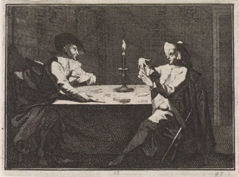 Partida de cartas entre un joven y el diablo
