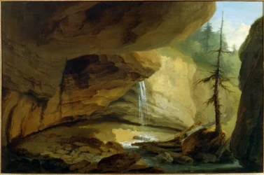 Cueva de roca con cascada
