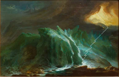 Tormenta y relámpago en el glaciar inferior de Grindelwald