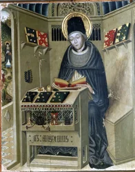Retablo de San Agustín, San Agustín en su estudio