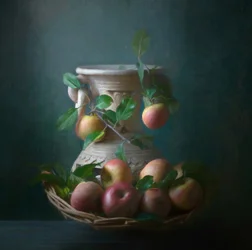 Naturaleza muerta con manzanas de otoño