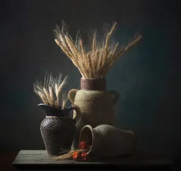 Naturaleza muerta rústica con trigo