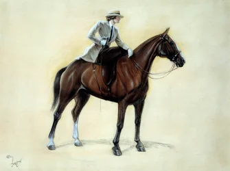 Un elegante caballero subiendo a una amazona