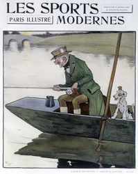 Pesca con caña - dibujo por C. Aldin en “Deportes Modernos”