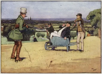 Ilustración para "Los papeles póstumos del Club Pickwick" de Cecil Aldin (litografía en color)