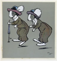 Conejos con sombreros - en “Merry Party”, il. por Cécil Aldin, ed. Hodder & Stoughton, Londres