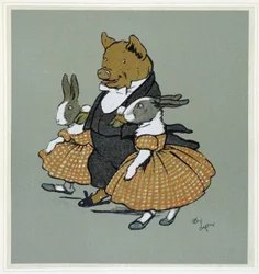 Un pichón con dos rabinos - en "Merry Party", ilustrado por Cécil Aldin, ed. Hodder & Stoughton, Londres