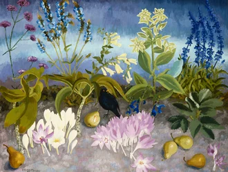 Mirlo y flores