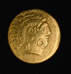 Arte celta: estátera de los Sequani, moneda de oro. Siglo III-II a.C. París, B.N.