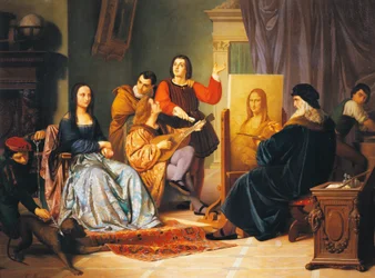 Leonardo da Vinci pintando la Mona Lisa por Cesare Maccari (1840-1919)