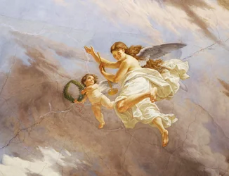 (detalle) Alegoría de Italia, fresco por Cesare Mariani, techo, Sala de la Mayoría, Palazzo delle Finanze, Roma, Italia