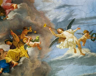 Detalle de Alegoría de Italia, fresco de Cesare Mariani, techo del Salón de la Mayoría del Palacio de Finanzas, Roma