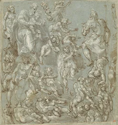 San José y el Niño Jesús con ángeles y putti