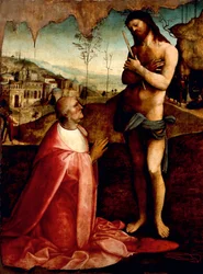 Cristo Sufriente y el cardenal Oliviero Carafa en oración