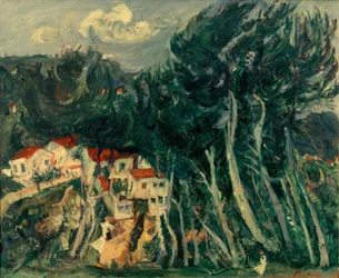 Ch. Soutine, Pueblo a la izquierda, Árboles a la derecha