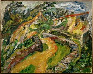 Paisaje con carretera ascendente (pintura sobre lienzo)