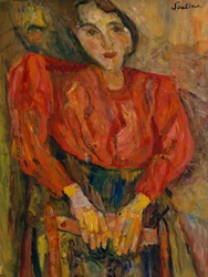 Mujer con blusa roja