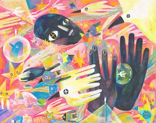 Manos cósmicas surrealistas