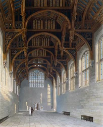 Salón Gótico, grabado por William James Bennett (1787-1844), basado en el diseño de Charles Wild (1781-1835), de The History of the Royal Residences