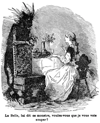 Ilustración para el cuento de la señora Jeanne Marie Leprince de Beaumont «La bella y la bestia», siglo XIX