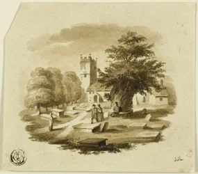Figuras en el cementerio cerca de la iglesia