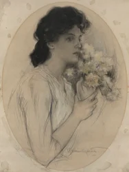 niña con flores