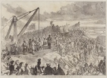 Ceremonia de colocación de la primera piedra del Monumento a Wallace en Abbey Craig, Stirling