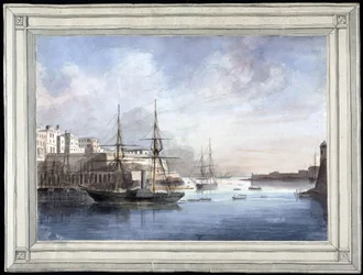 Vista en Malta - Pintura de Charles Andrew Dyce (1816-1853), acuarela sobre papel (25,1x34,9 cm), hacia 1849 - Universidad de Yale (EEUU)