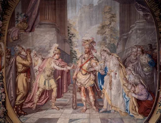Escenografía: “Alceste” Representación de la escena 4 del acto V de la ópera de Philippe Quinault con música de Jean Baptiste Lully. Detalle de un tapiz de Charles Antoine Coypel (1764)